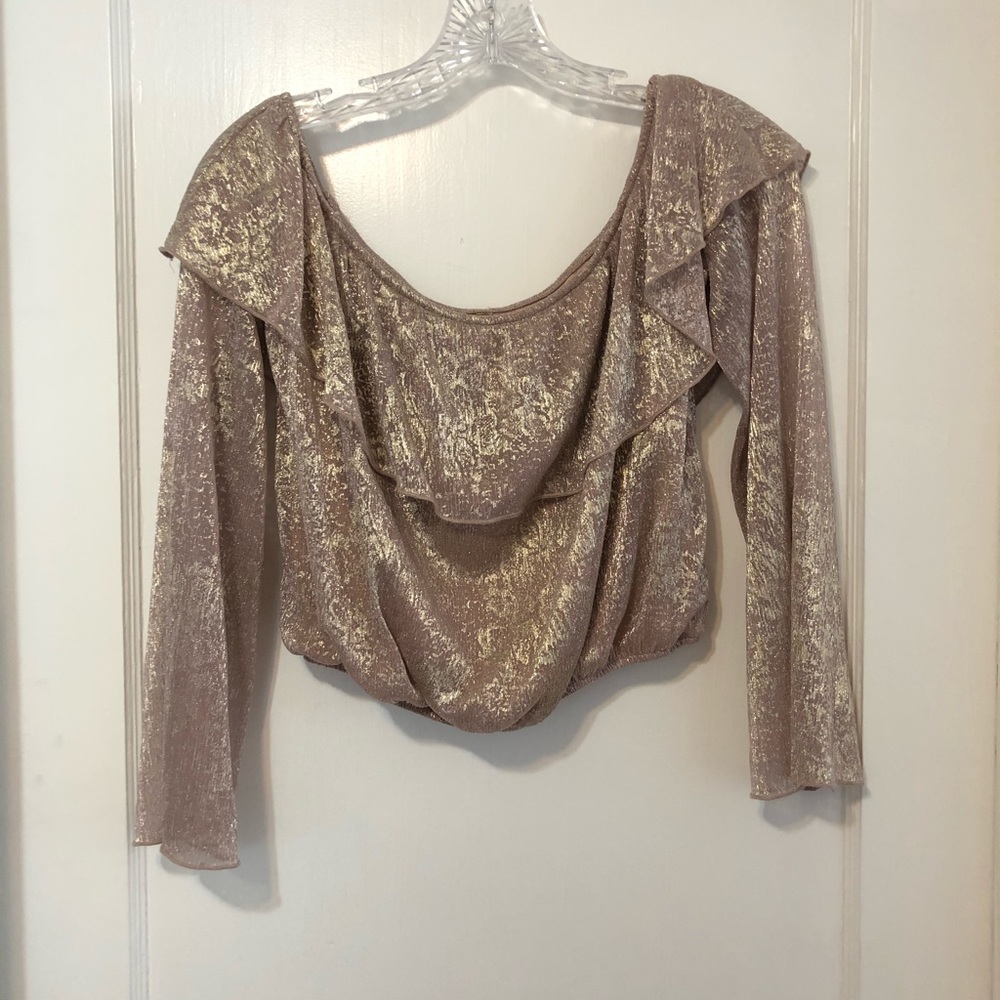 shiny off-the-shoulder top